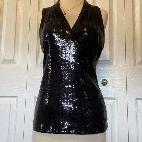 Black Sequin v neck top size small - Picture 6 of 7